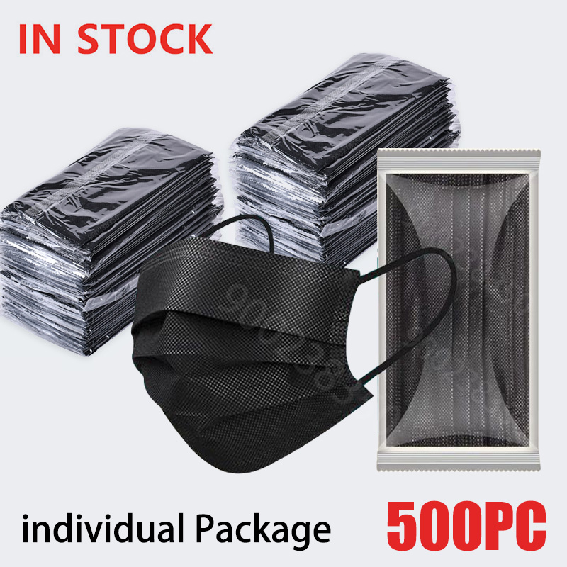 Disposable Surgical Mask - 10-500 個大人マスク使い捨て個別個別パッケージマスクノワール防塵 3 層プライフィルター黒口フェイスマスク